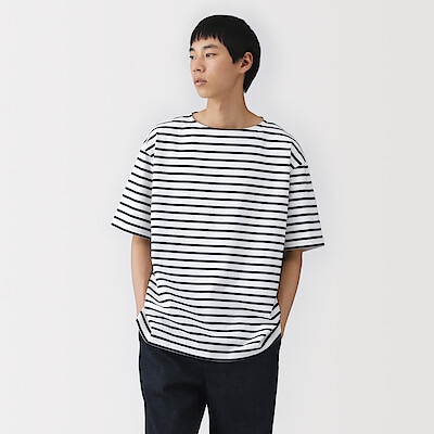 紳士　洗いざらし太番手ボートネック五分袖Ｔシャツ