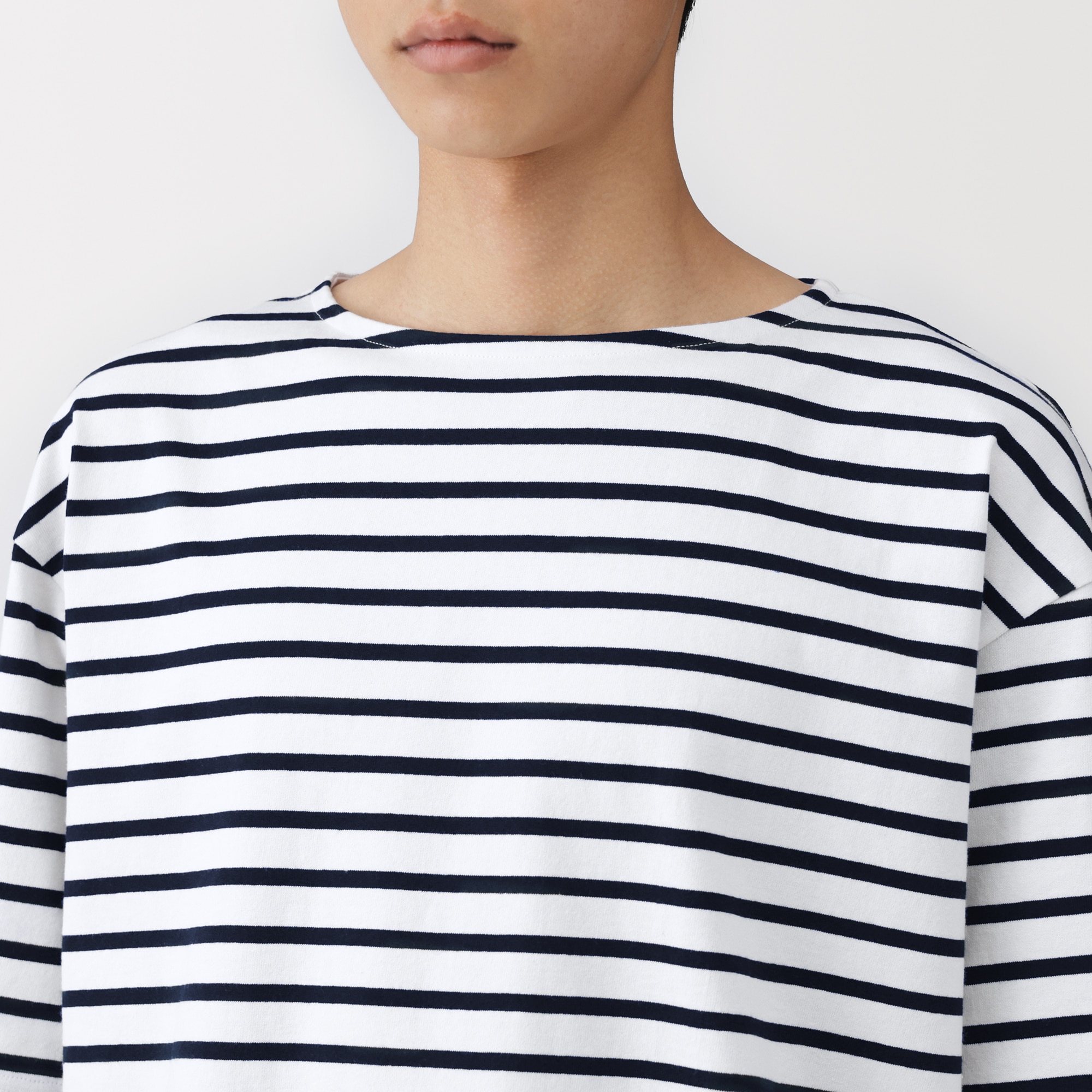 紳士 洗いざらし太番手ボートネック五分袖Tシャツ | 無印良品