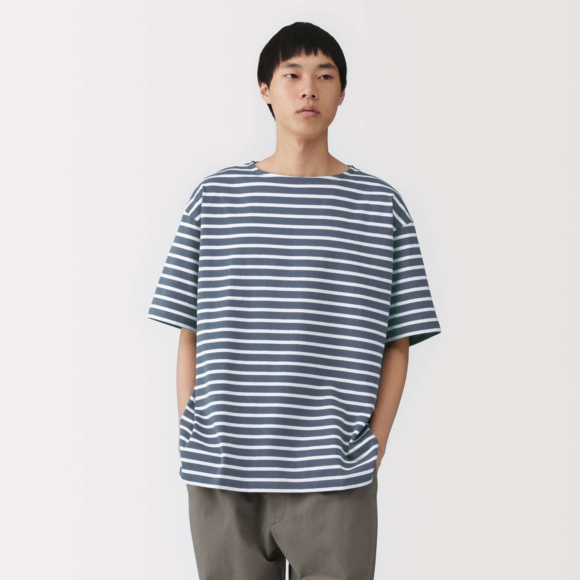 【二枚セット】ボートネック RIB KNIT 紳士 洗いざらし太番手ボートネック五分袖Tシャツ | 無印良品