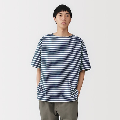 紳士　洗いざらし太番手ボートネック五分袖Ｔシャツ