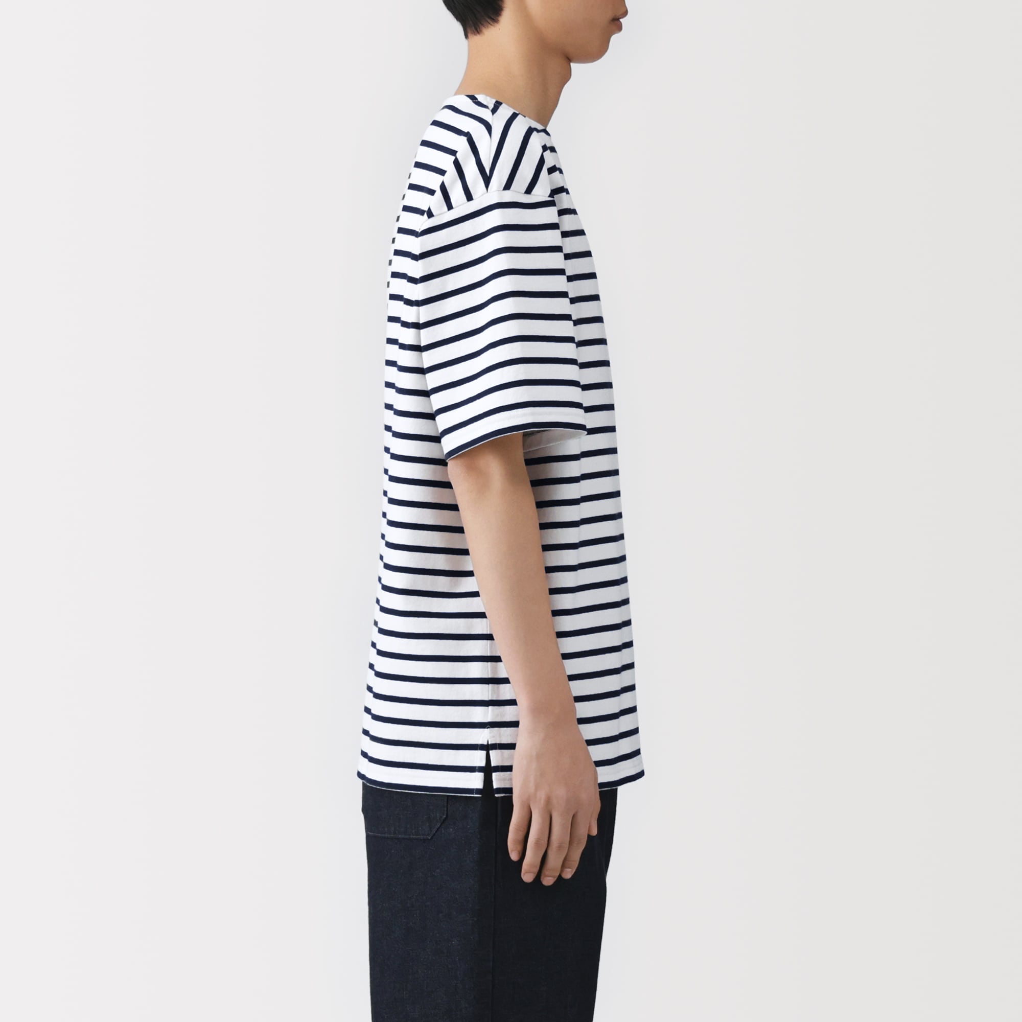 紳士　洗いざらし太番手ボートネック五分袖Ｔシャツ