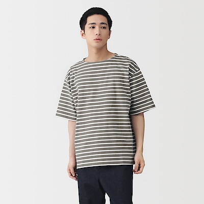 紳士　洗いざらし太番手ボートネック五分袖Ｔシャツ