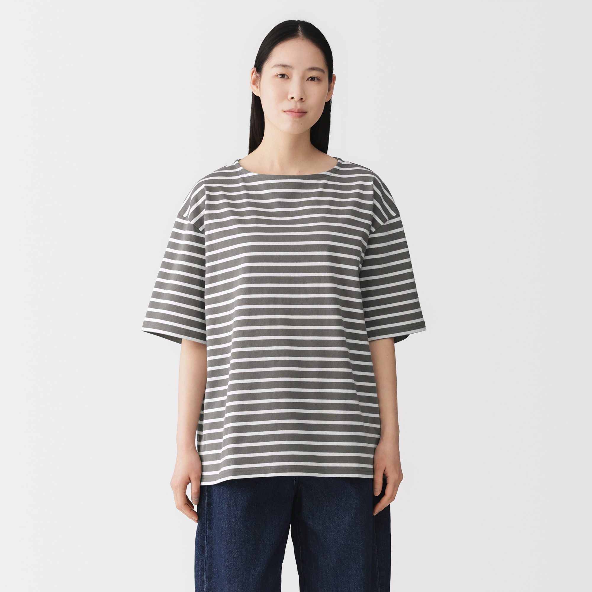 紳士 洗いざらし太番手ボートネック五分袖Tシャツ | 無印良品