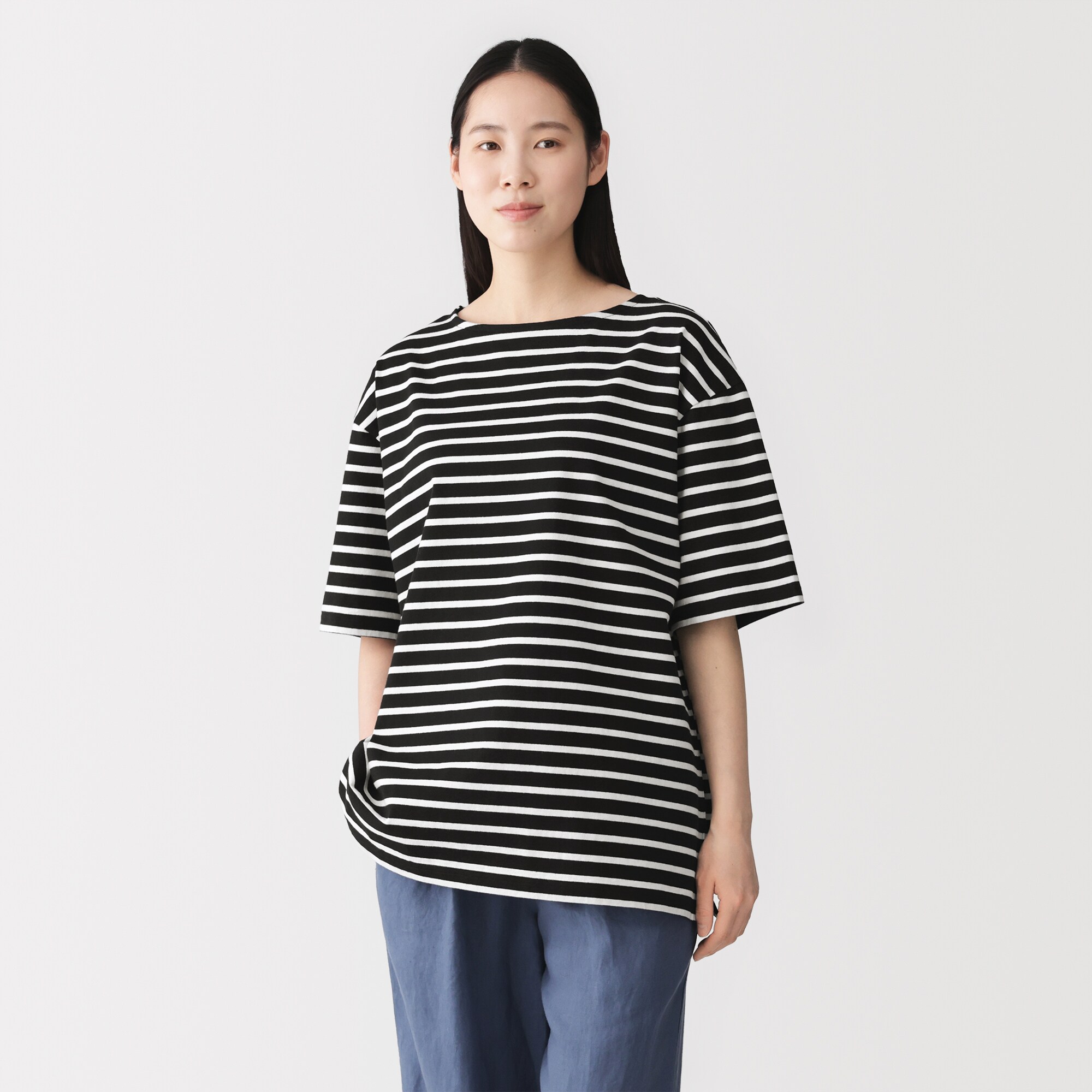 紳士 洗いざらし太番手ボートネック五分袖Tシャツ | 無印良品