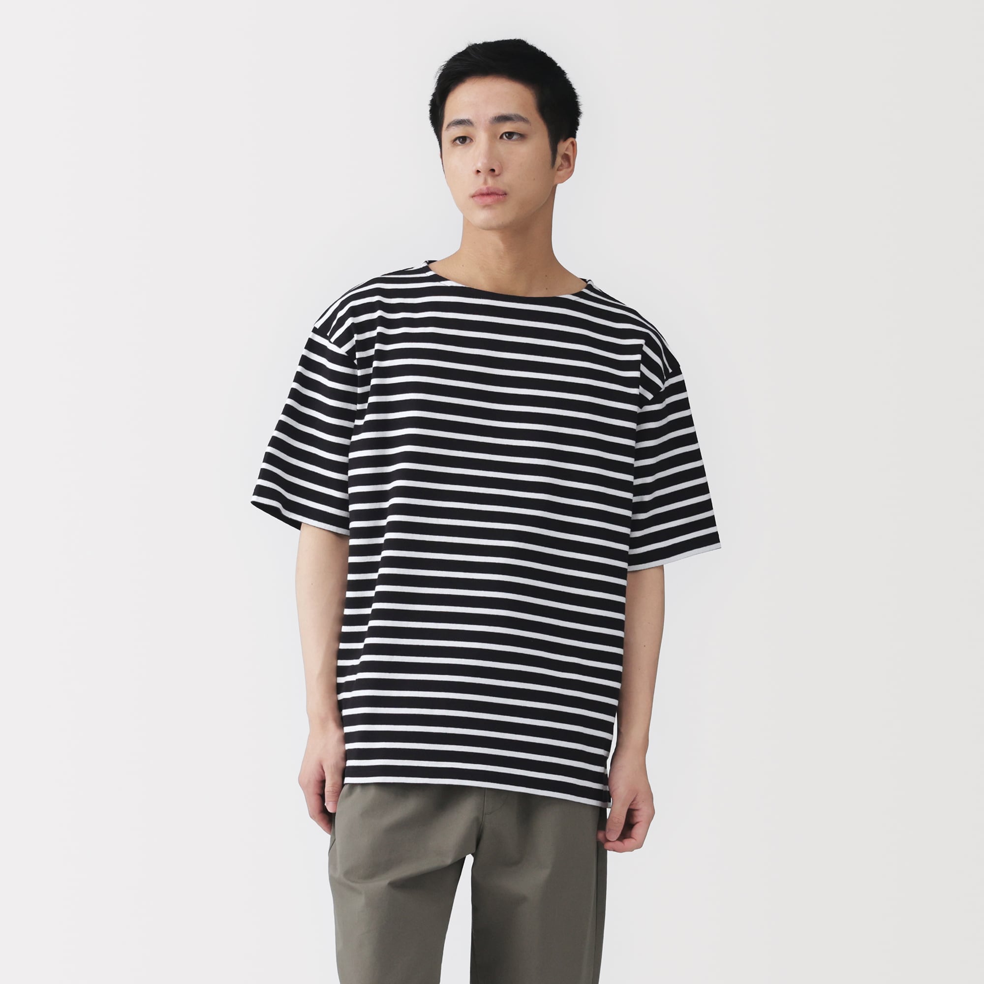 紳士　洗いざらし太番手ボートネック五分袖Ｔシャツ