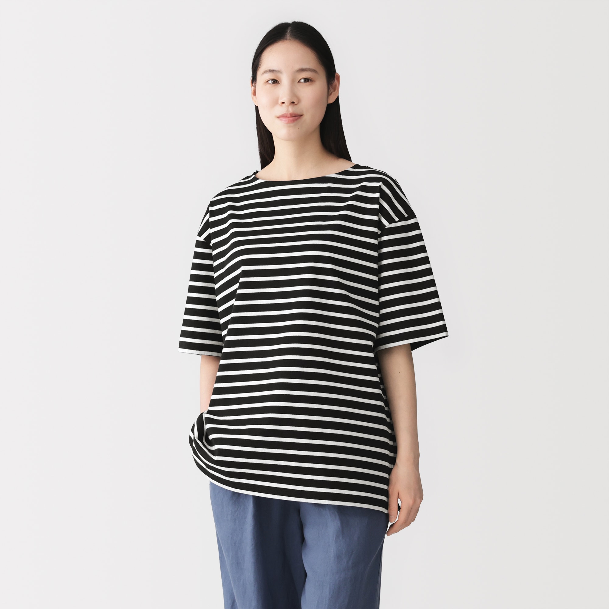 紳士 洗いざらし太番手ボートネック五分袖Tシャツ | 無印良品
