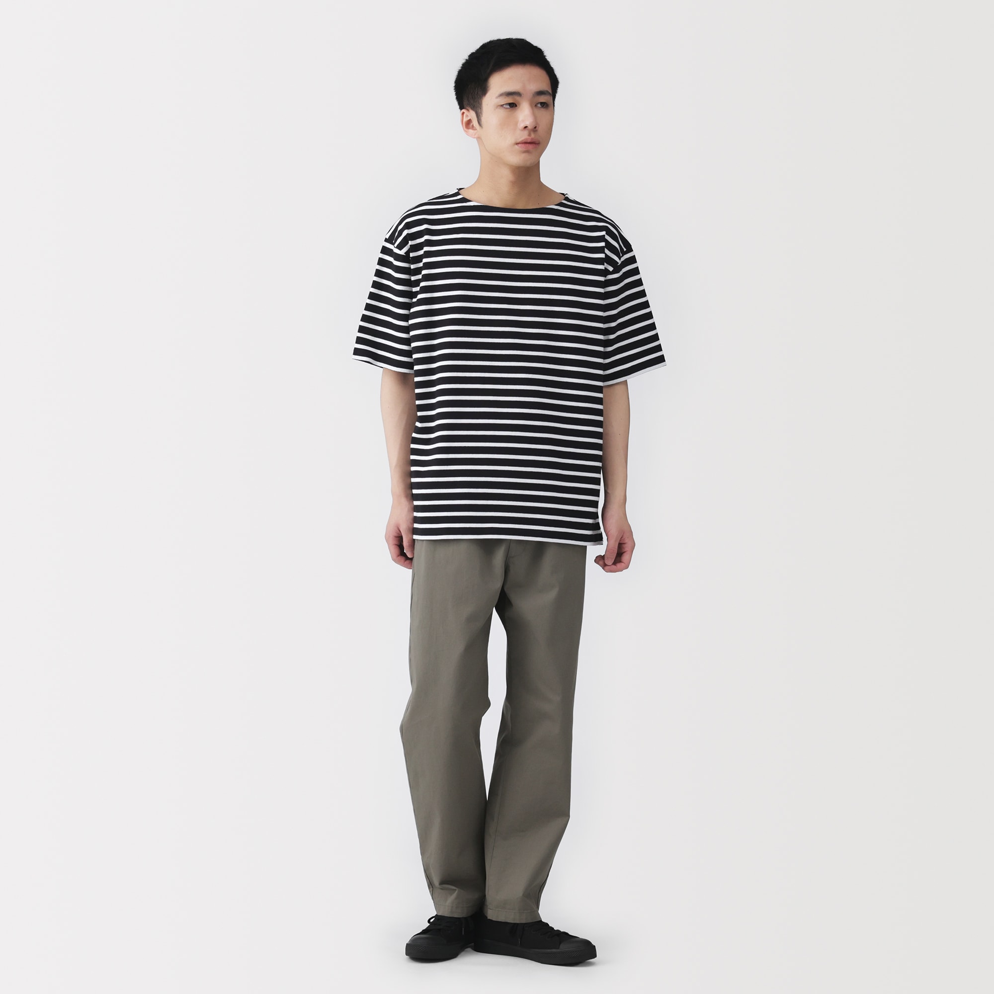 紳士 洗いざらし太番手ボートネック五分袖Tシャツ | 無印良品