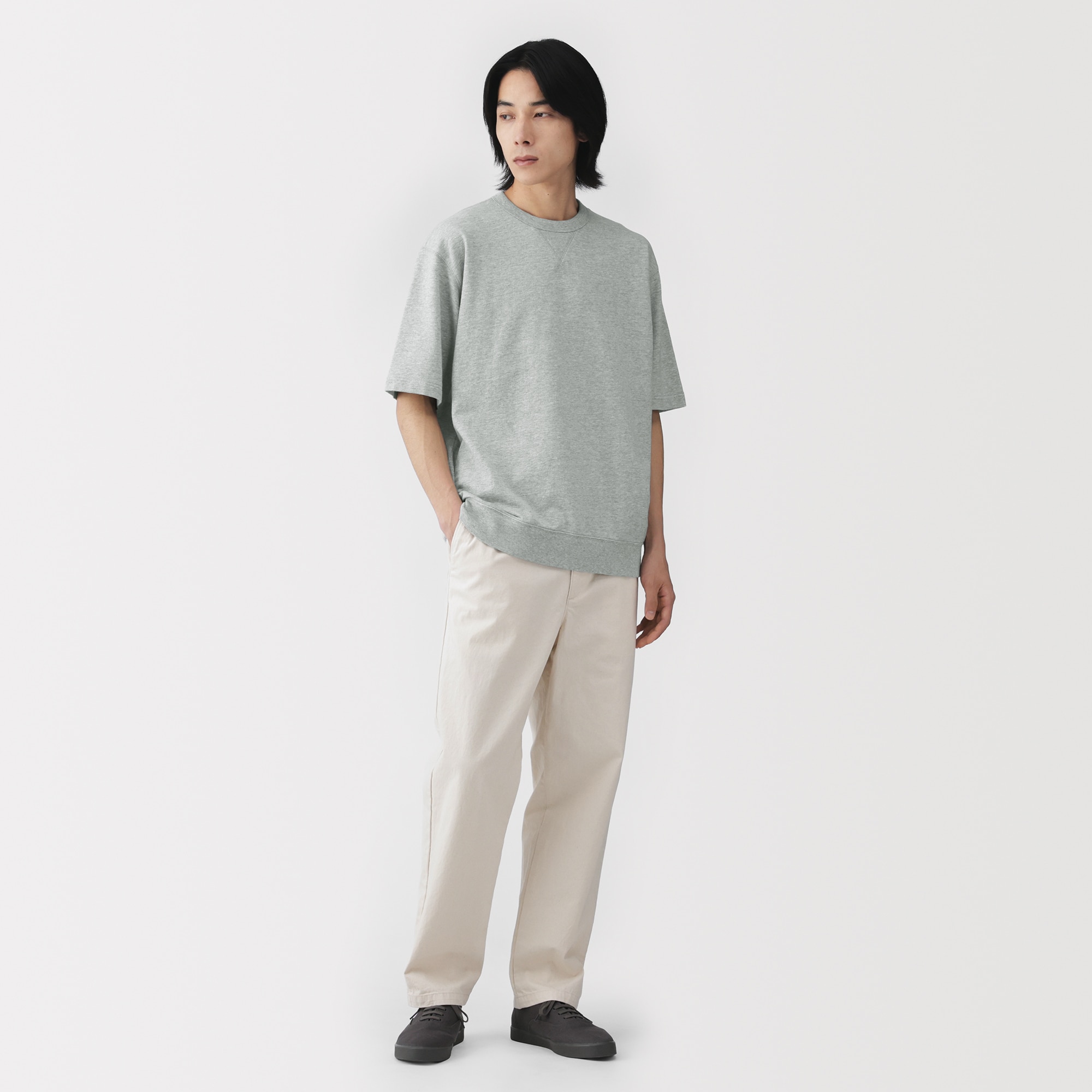 紳士　ライトスウェットクルーネック五分袖Ｔシャツ