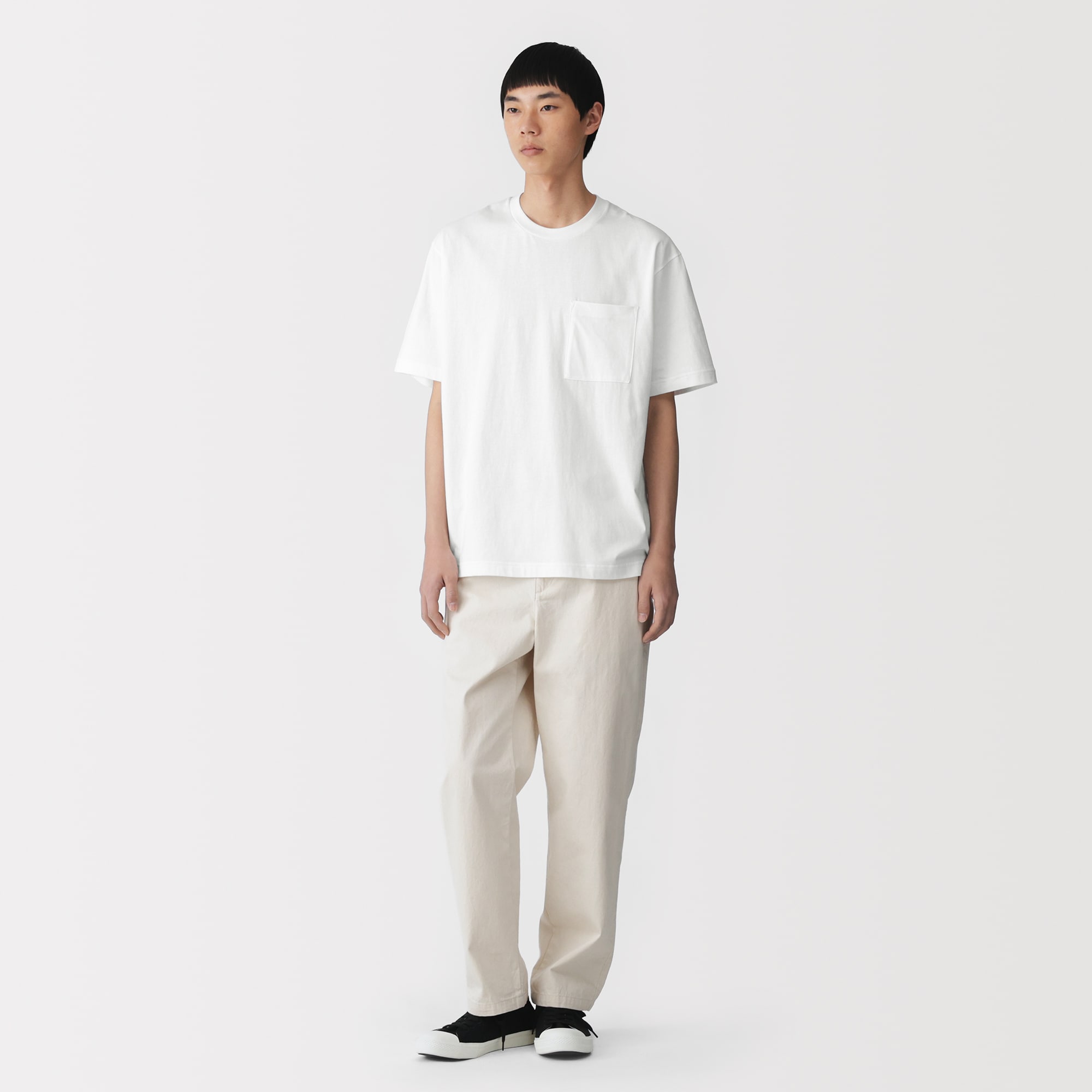 紳士 洗いざらし天竺編みクルーネックワイド半袖Tシャツ | 無印良品