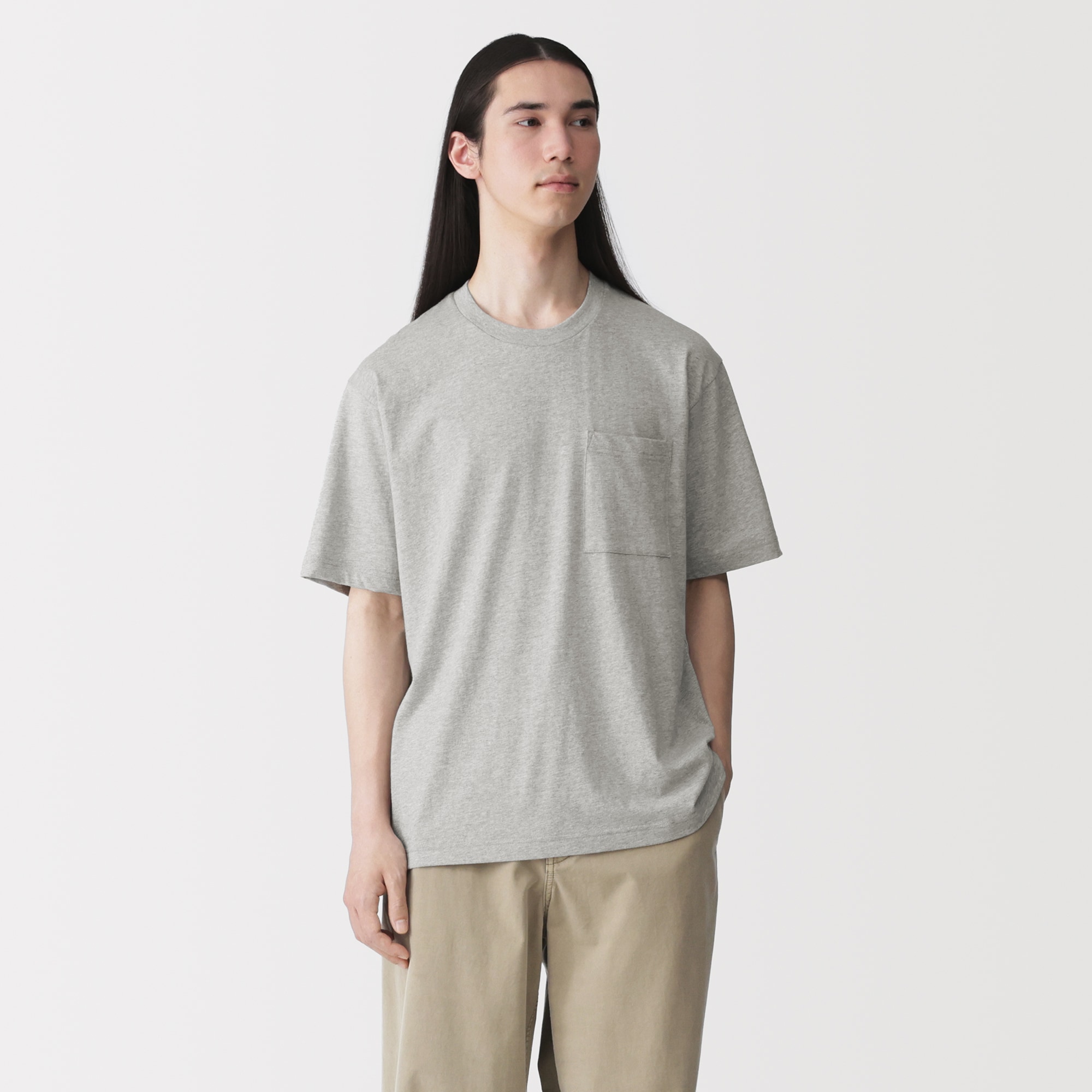 紳士　洗いざらし天竺編みクルーネックワイド半袖Ｔシャツ