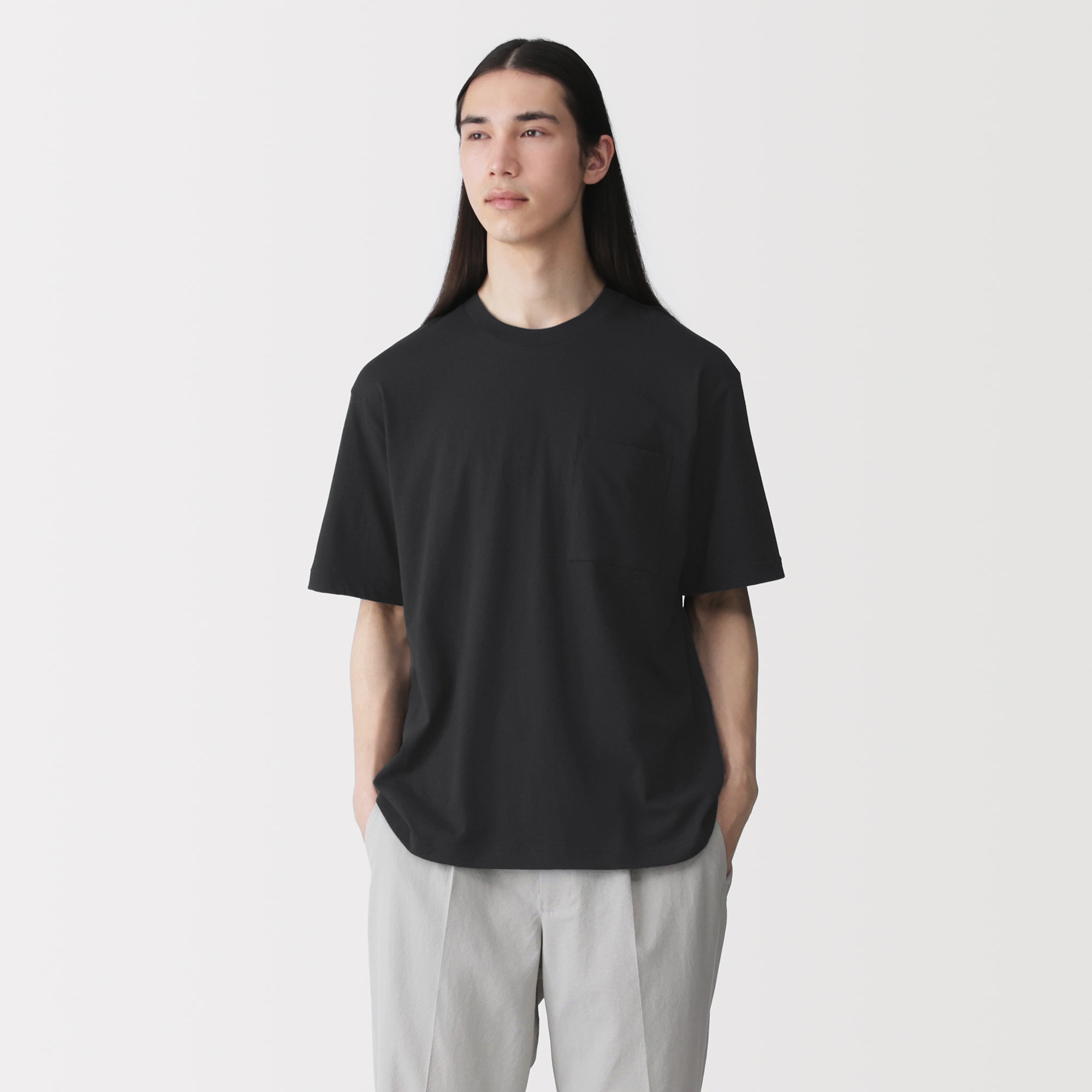 紳士　洗いざらし天竺編みクルーネックワイド半袖Ｔシャツ