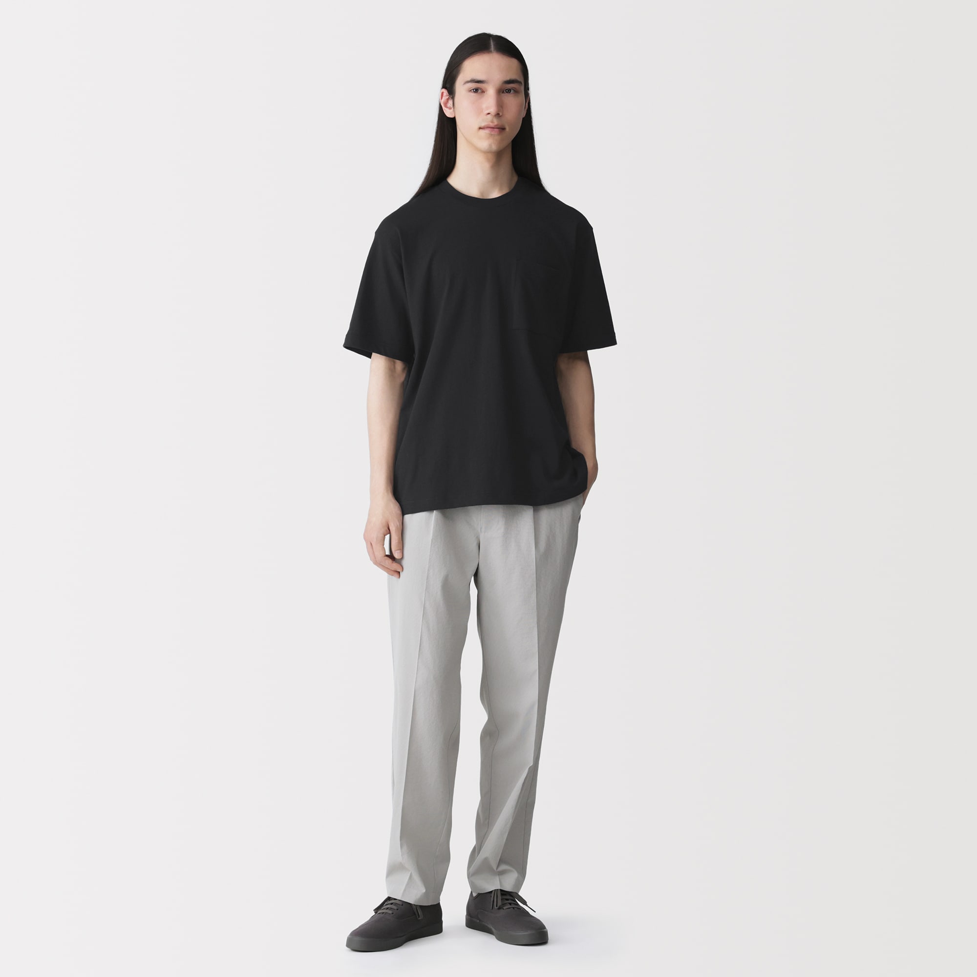 紳士　洗いざらし天竺編みクルーネックワイド半袖Ｔシャツ