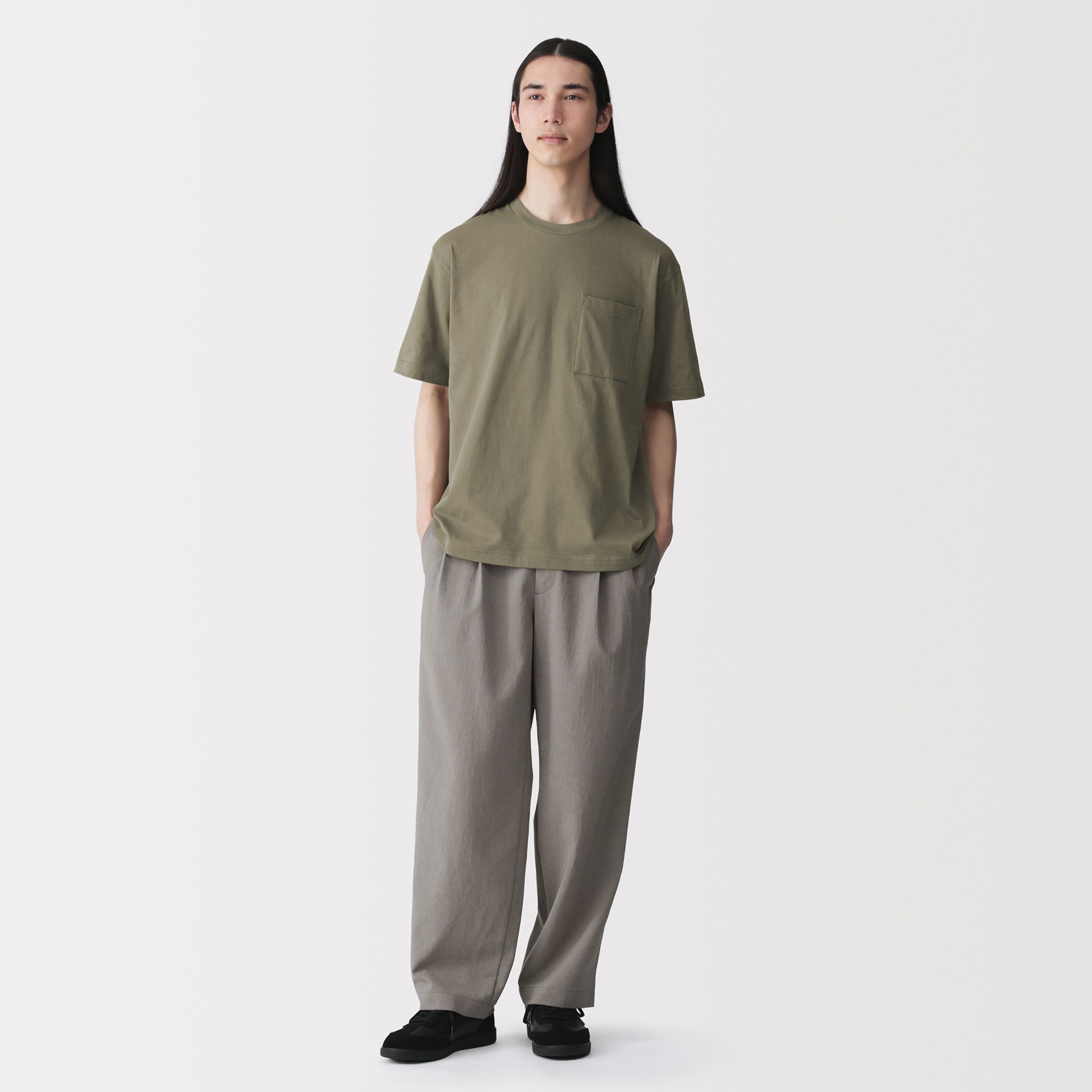 紳士　洗いざらし天竺編みクルーネックワイド半袖Ｔシャツ