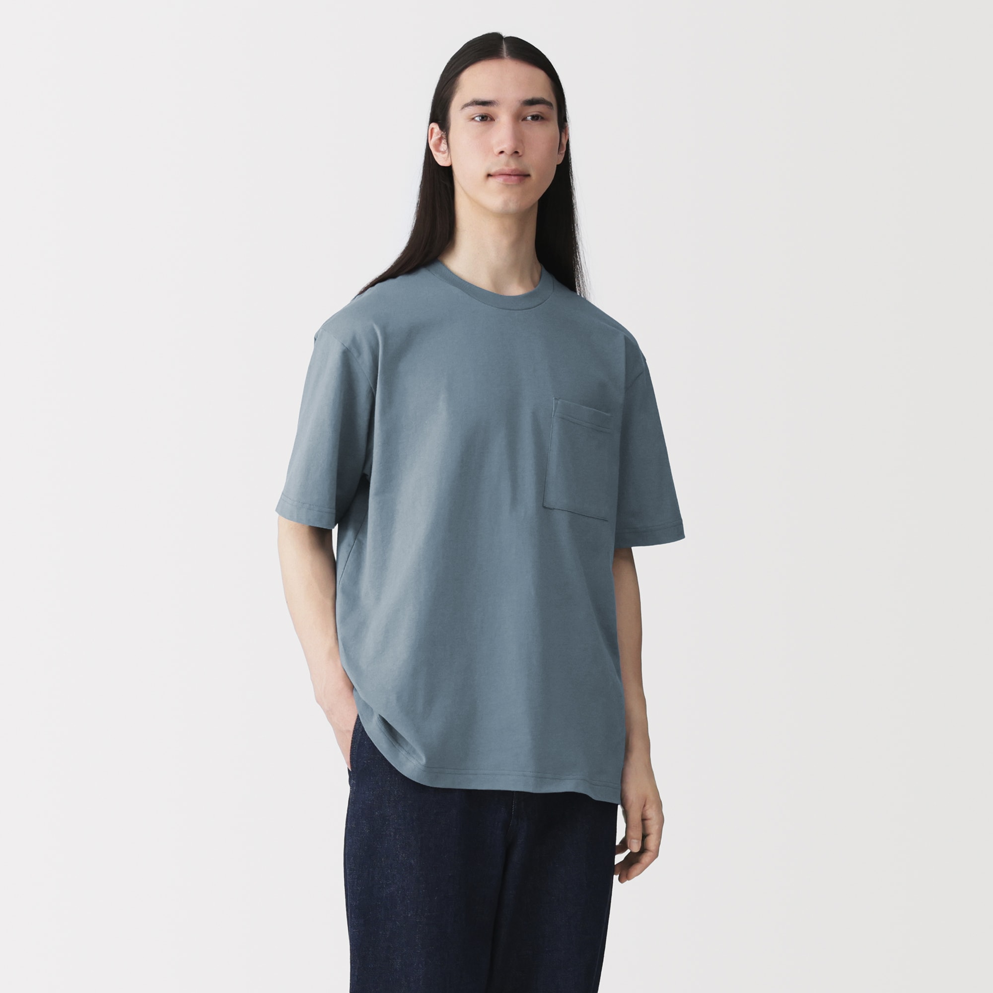 紳士　洗いざらし天竺編みクルーネックワイド半袖Ｔシャツ