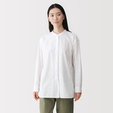 婦人　洗いざらし　ブロードスタンドカラー長袖ロングシャツ