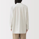 婦人　洗いざらし　ブロードスタンドカラー長袖ロングシャツ