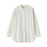 婦人　洗いざらし　ブロードスタンドカラー長袖ロングシャツ