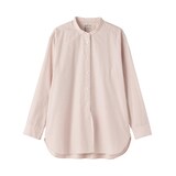 婦人　洗いざらし　ブロードスタンドカラー長袖ロングシャツ