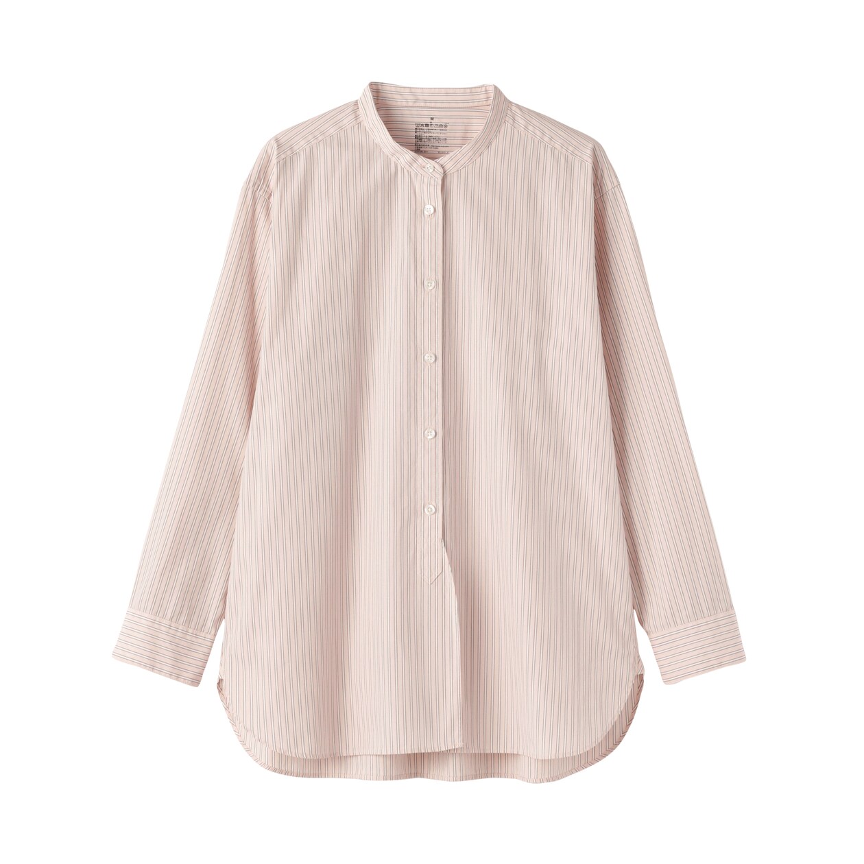 婦人　洗いざらし　ブロードスタンドカラー長袖ロングシャツ