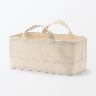 【１月中旬発売予定】綿帆布　持ち手付ソフトボックス　スリム小　約幅３７×奥行１８．５×高さ１６ｃｍ