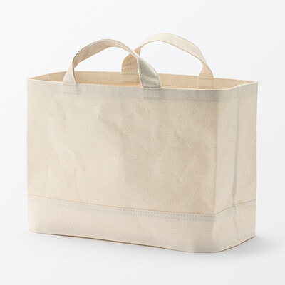 【１月中旬発売予定】綿帆布　持ち手付ソフトボックス　スリム大　約幅３７×奥行１８．５×高さ２６ｃｍ