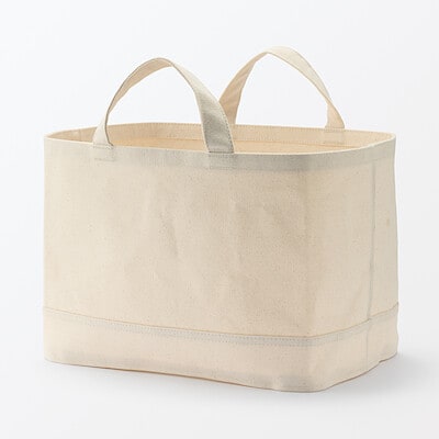 【１月中旬発売予定】綿帆布　持ち手付ソフトボックス　大　約幅３７×奥行２６×高さ２６ｃｍ