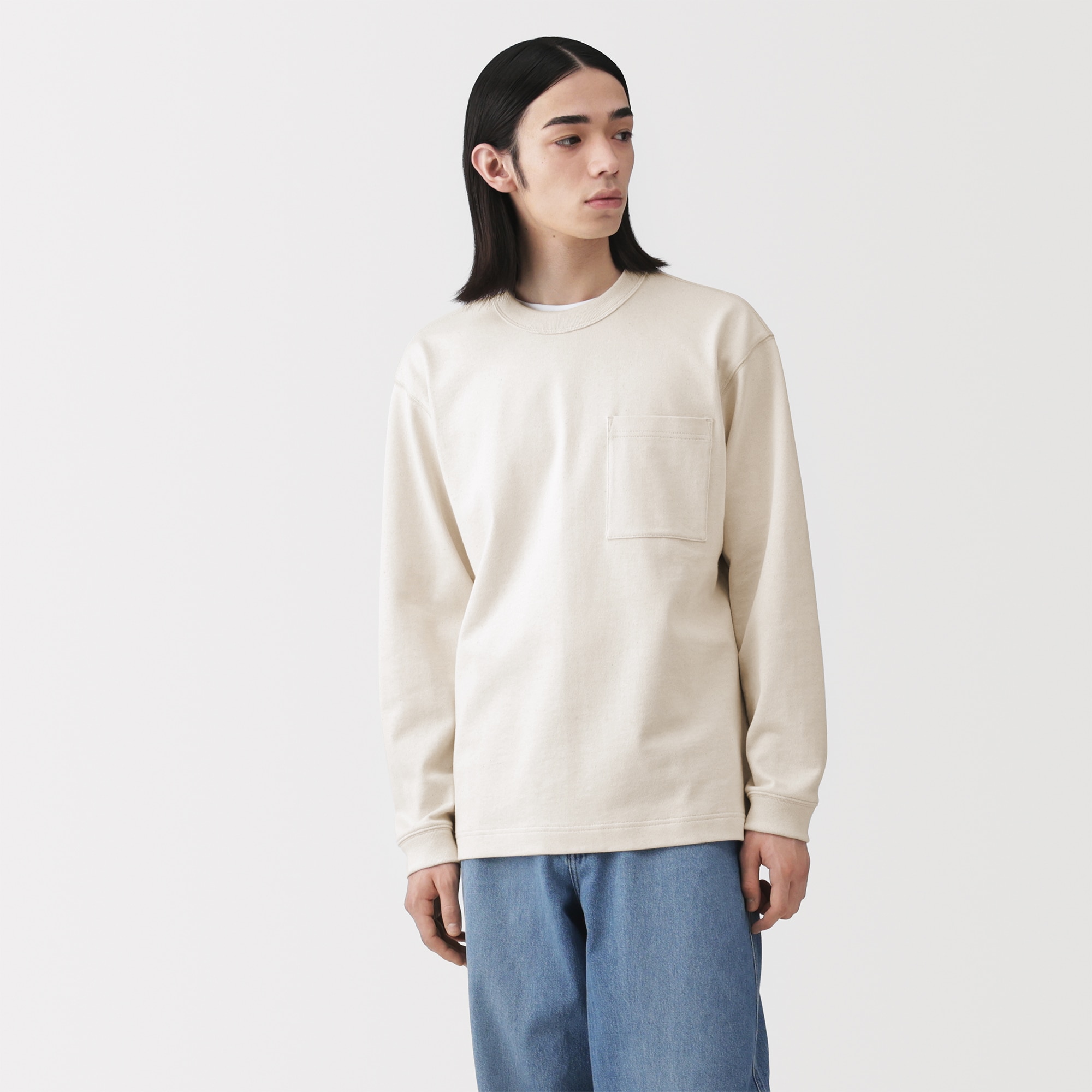 紳士 木の実から作ったカポック混ポケット付き長袖Tシャツ | 無印良品