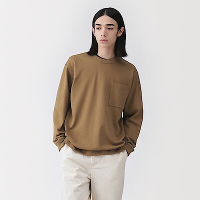 紳士　木の実から作ったカポック混ポケット付き長袖Ｔシャツ