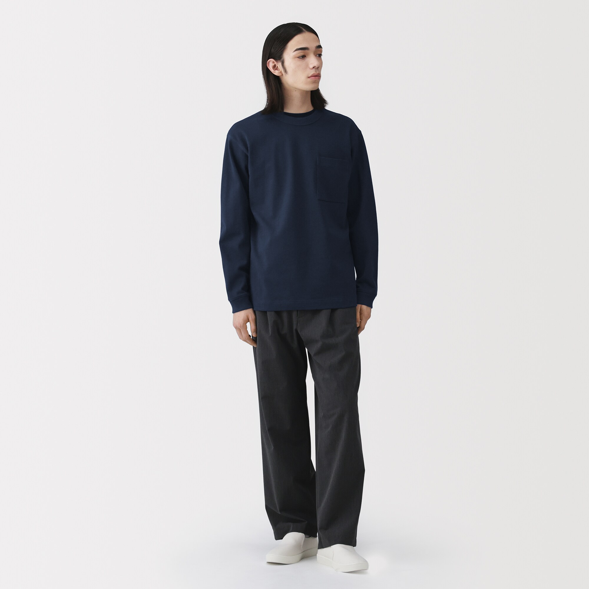 紳士 木の実から作ったカポック混ポケット付き長袖Tシャツ | 無印良品