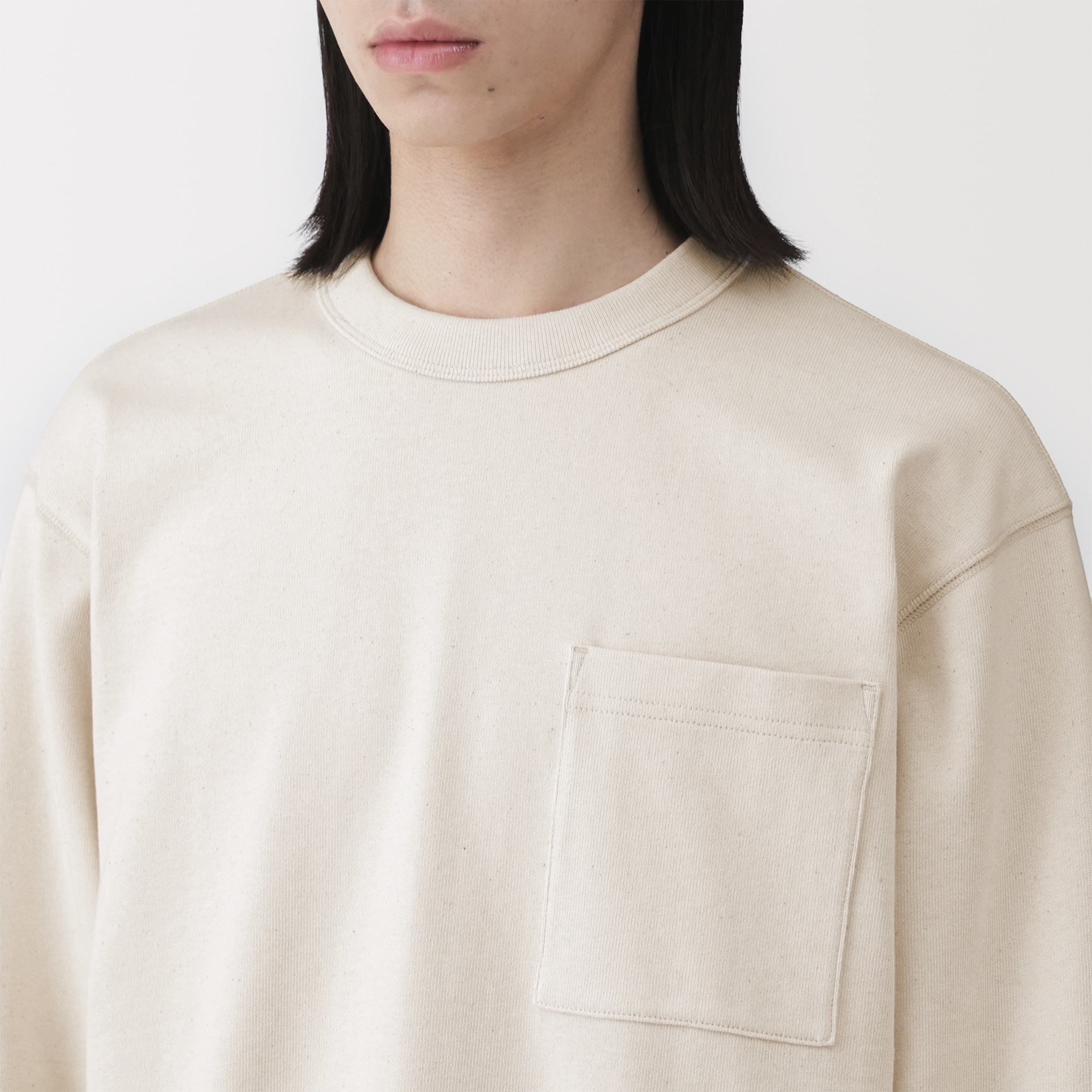 紳士　木の実から作ったカポック混ポケット付き長袖Ｔシャツ