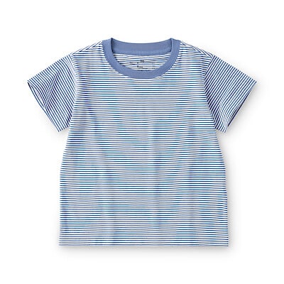 ベビー　あたまするっと　天竺編みクルーネック半袖Ｔシャツ　ボーダー