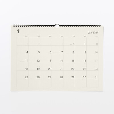 【８月中旬発売予定】【Ａ３横型】バガス入りペーパー月曜始まりカレンダー／２０２７年１月～１２月　壁掛け用／約２９７×４２０ｍｍ