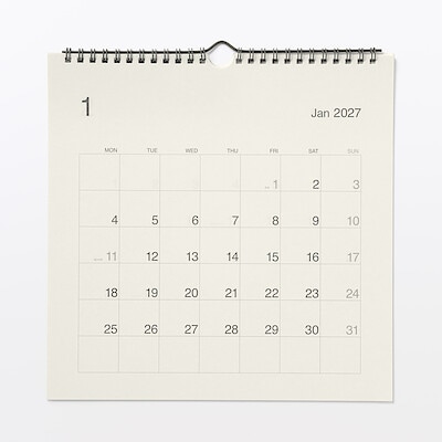 【８月中旬発売予定】バガス入りペーパー月曜始まりカレンダー／２０２７年１月～１２月　壁掛け用／約２７０×２７０ｍｍ