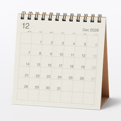 【８月中旬発売予定】バガス入りペーパー月曜始まりカレンダー／２０２６年１２月～２０２７年１２月　卓上用／約１２０×１２０ｍｍ