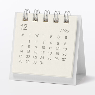 【８月中旬発売予定】バガス入りペーパー月曜始まりミニカレンダー／２０２６年１２月～２０２７年１２月　卓上用／白／約６０×６０ｍｍ
