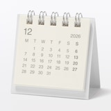 バガス入りペーパー月曜始まりミニカレンダー／２０２６年１２月～２０２７年１２月