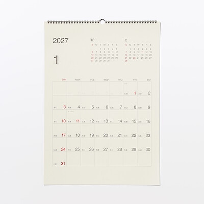 【８月中旬発売予定】【Ａ２】バガス入りペーパー日曜始まり六輝カレンダー／２０２７年１月～１２月　壁掛け用／約５９４×４２０ｍｍ