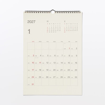 【８月中旬発売予定】【Ａ３】バガス入りペーパー日曜始まり六輝カレンダー／２０２７年１月～１２月　壁掛け用／約４２０×２９７ｍｍ