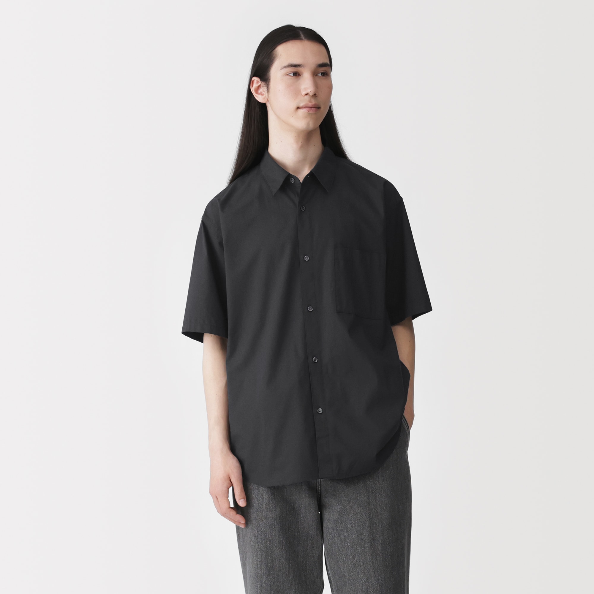 紳士　洗いざらしブロード半袖オーバーシャツ