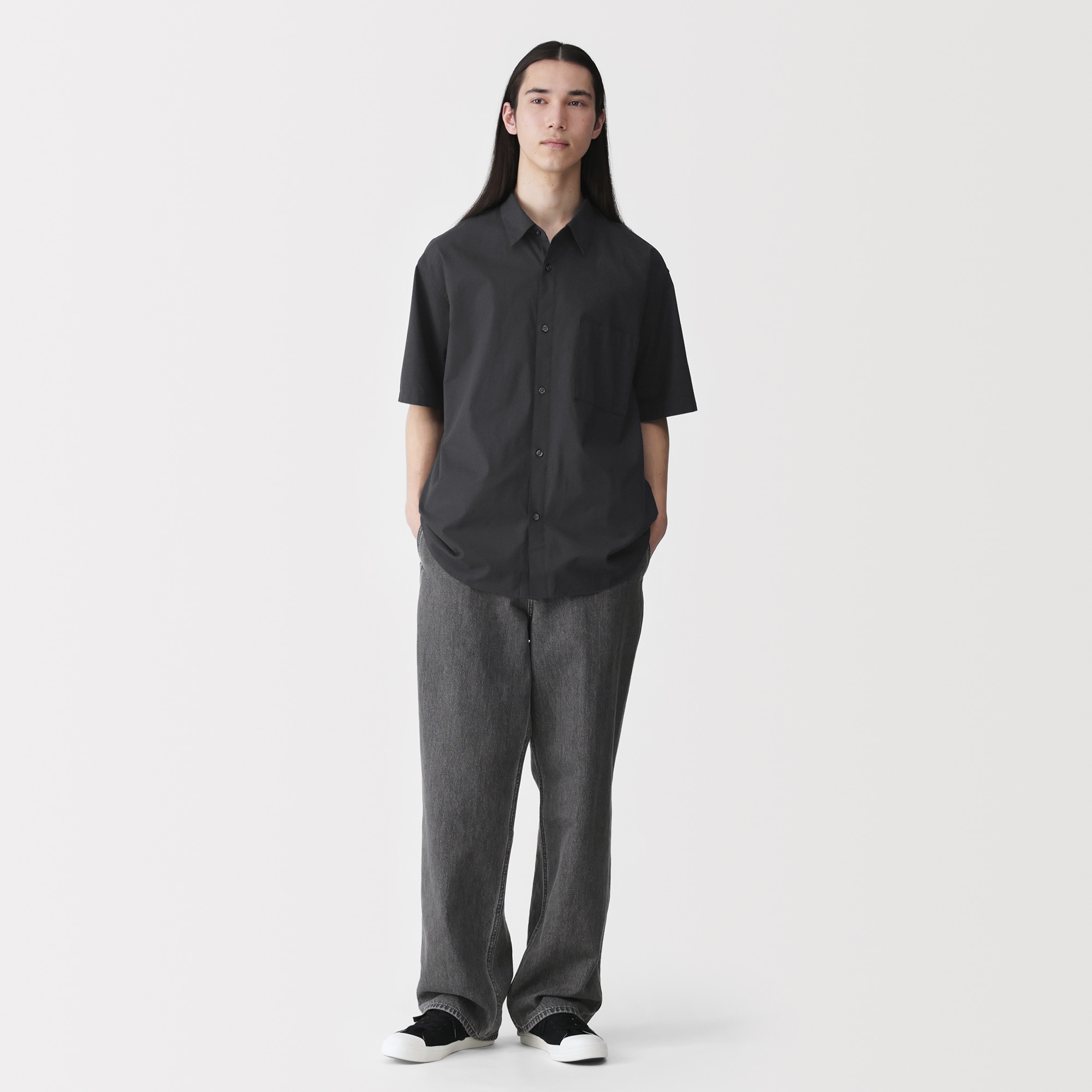 紳士　洗いざらしブロード半袖オーバーシャツ