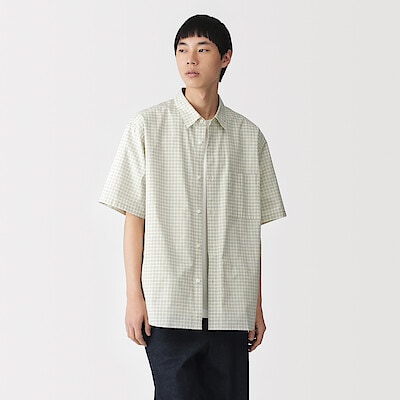 【４月上旬発売予定】紳士　洗いざらしブロード半袖オーバーシャツ