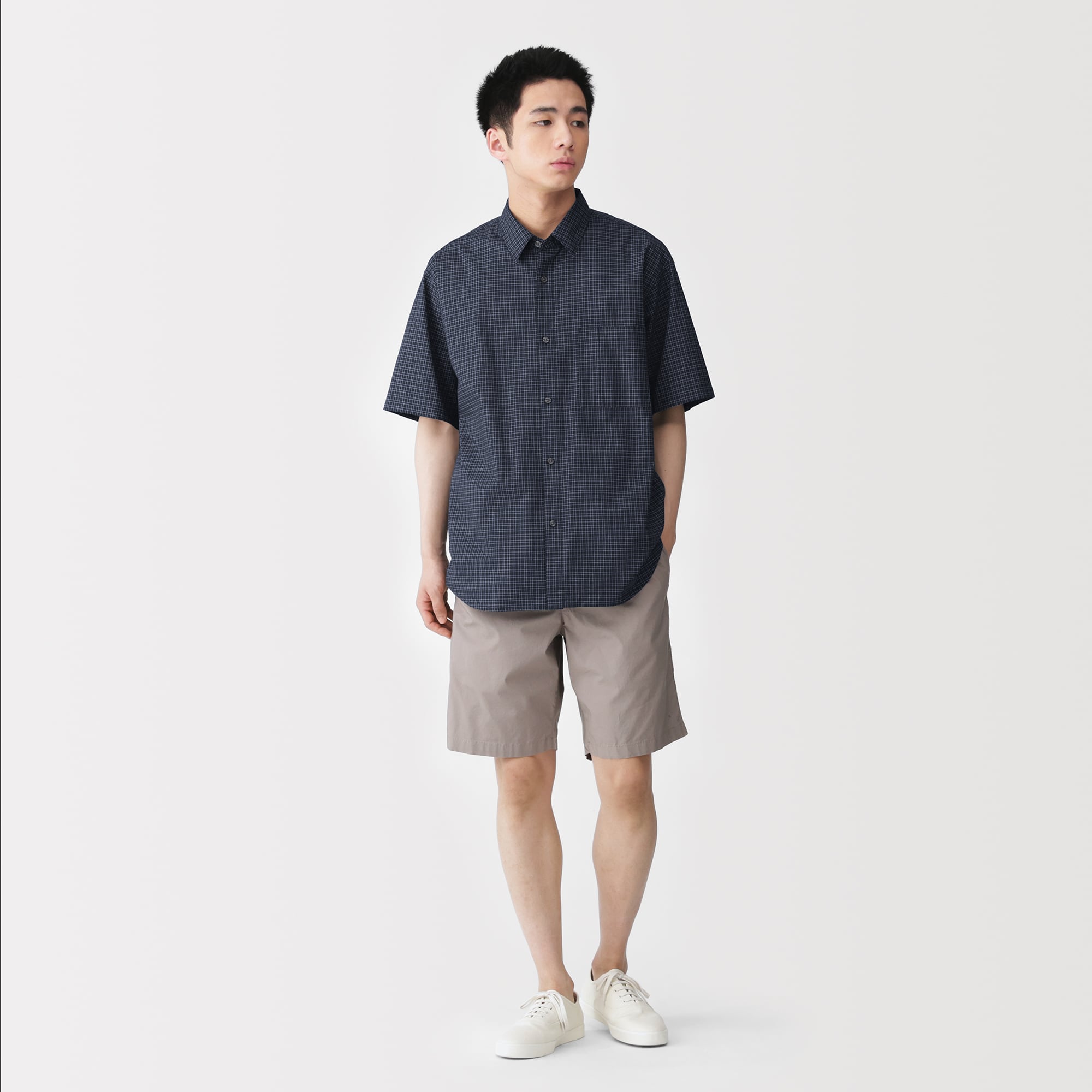 紳士　洗いざらしブロード半袖オーバーシャツ