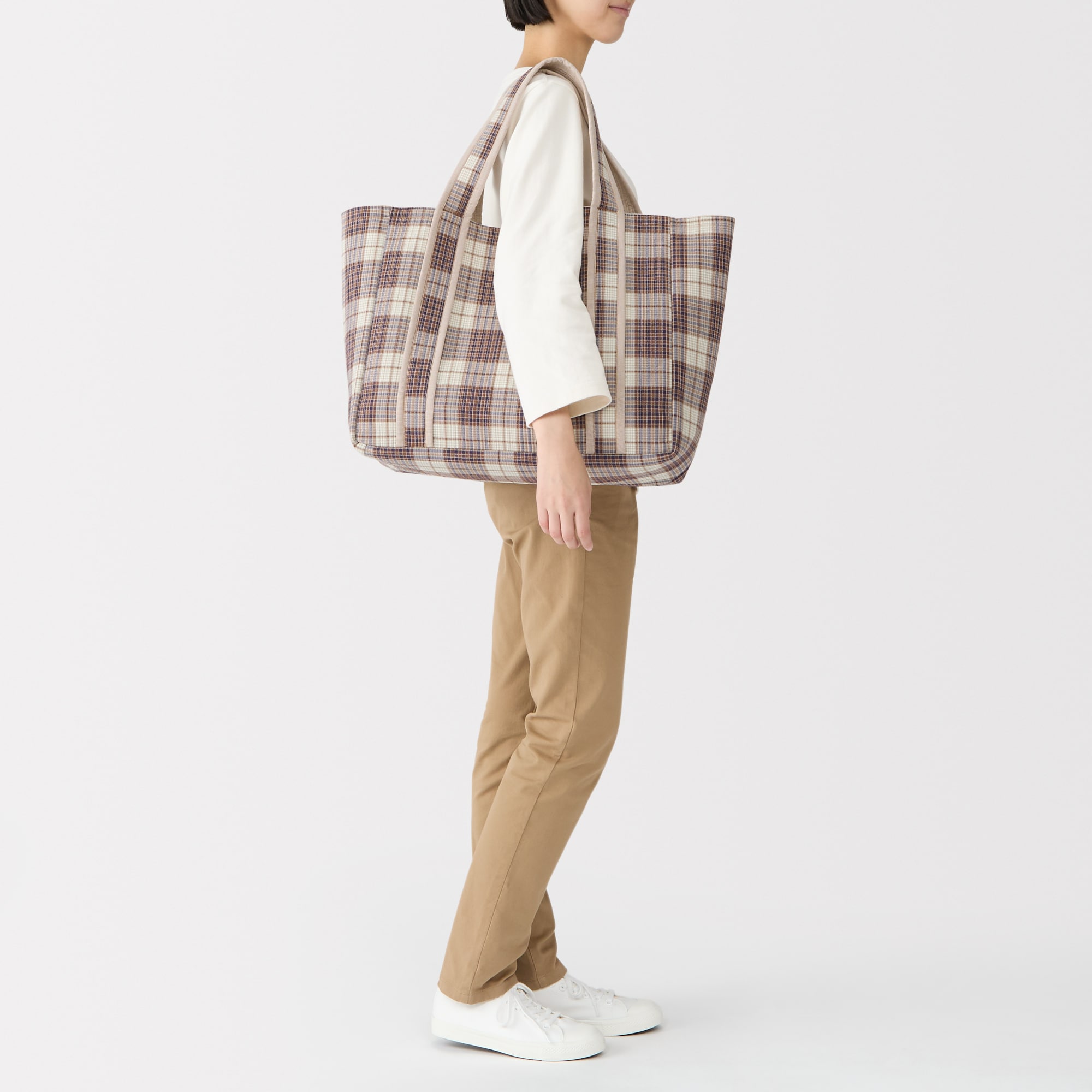 マドラスチェック　キルトバッグ　大