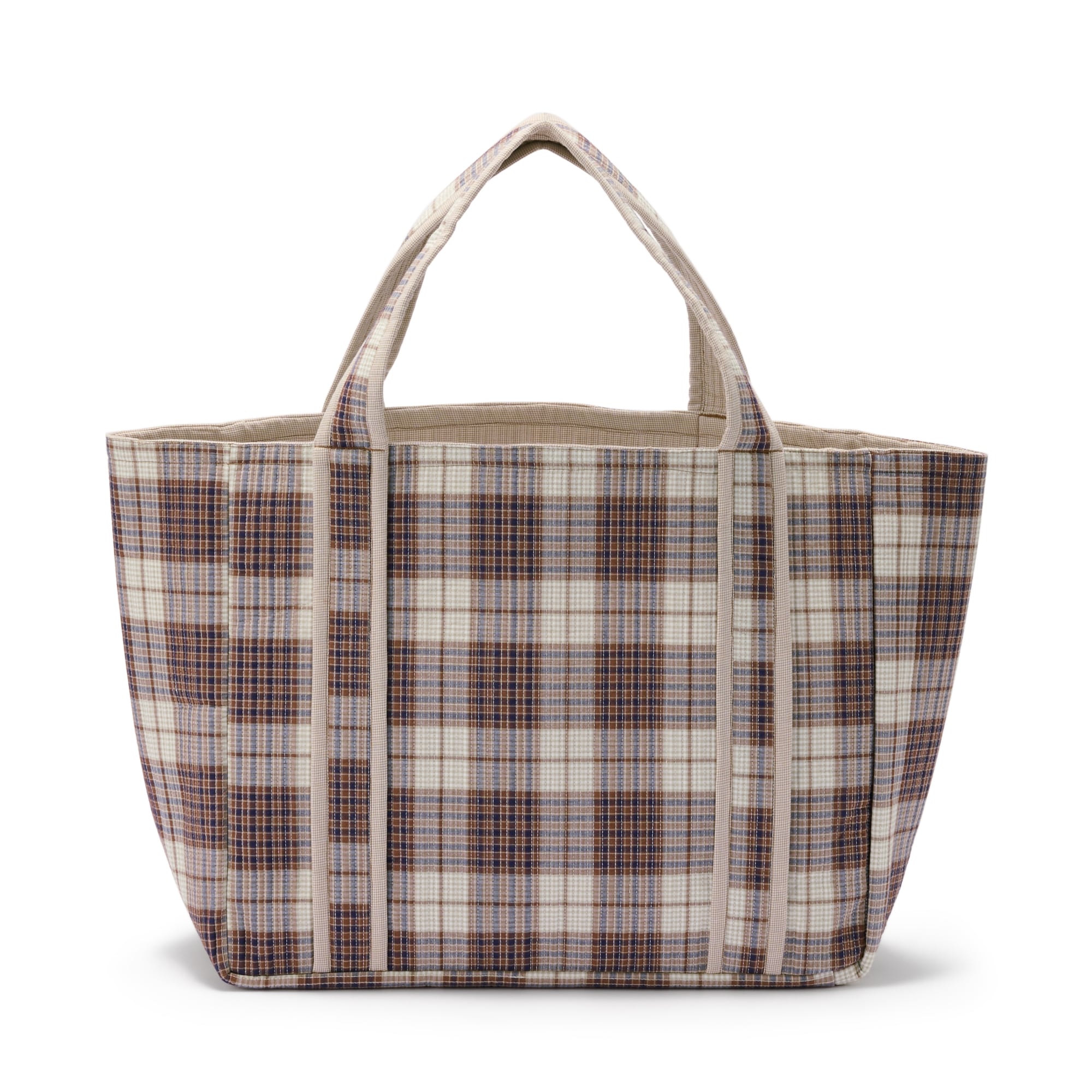 マドラスチェック　キルトバッグ　大