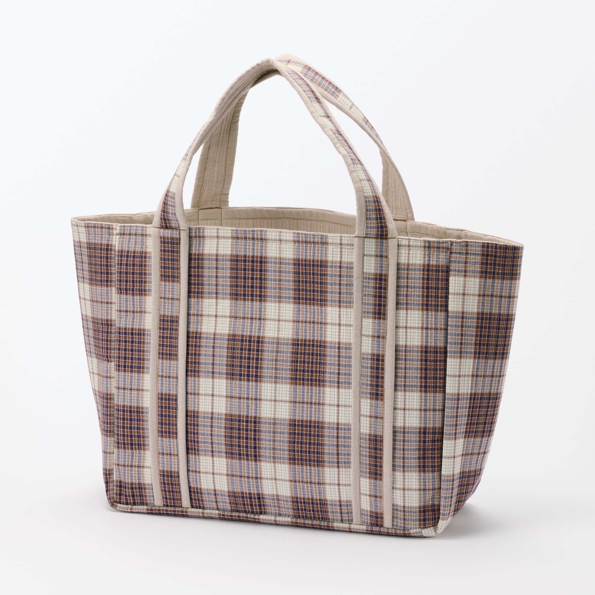 マドラスチェック　キルトバッグ　大