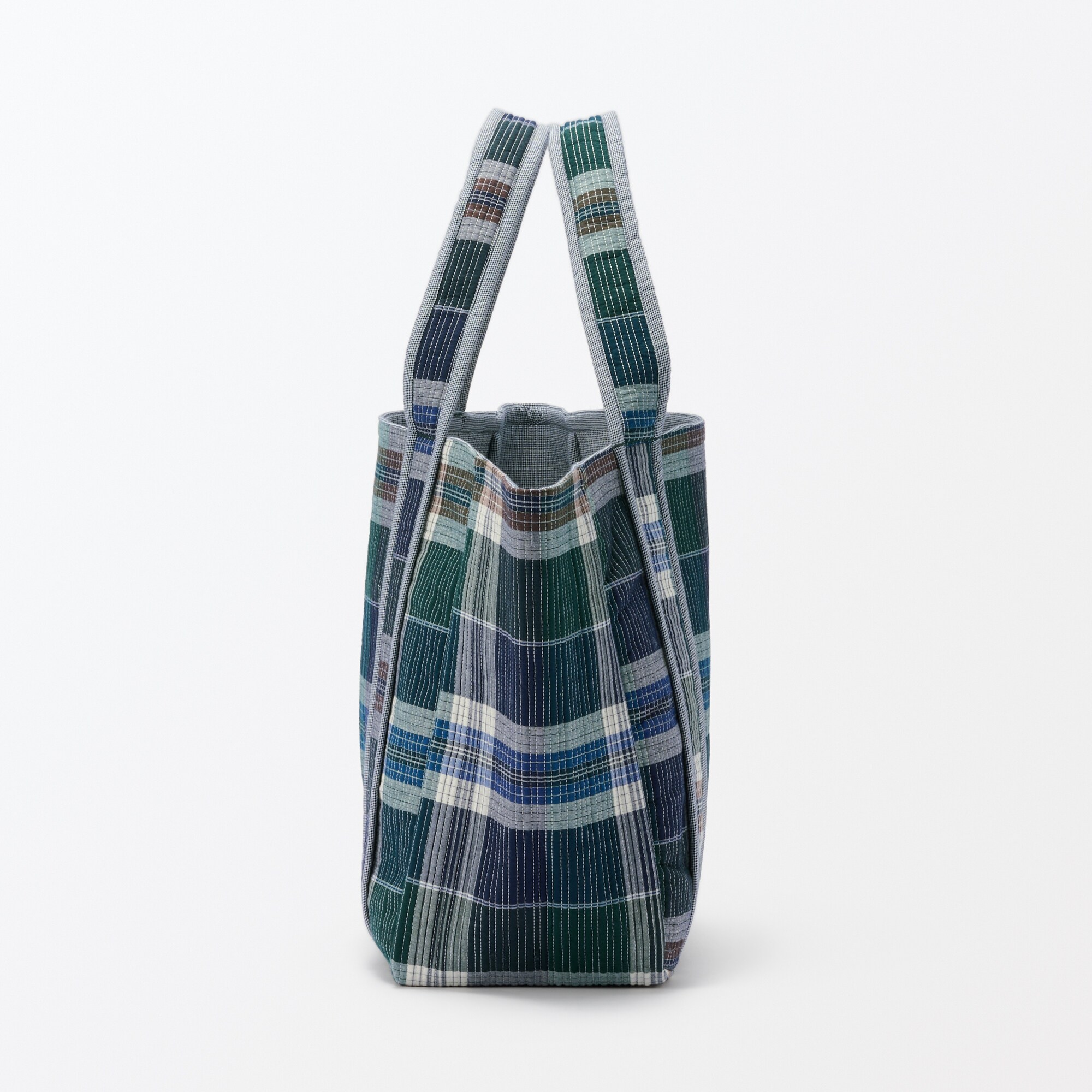 マドラスチェック　キルトバッグ　大