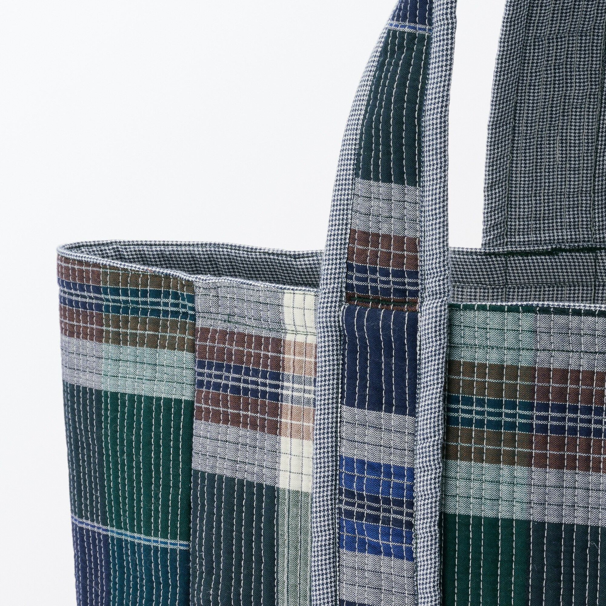 マドラスチェック　キルトバッグ　大