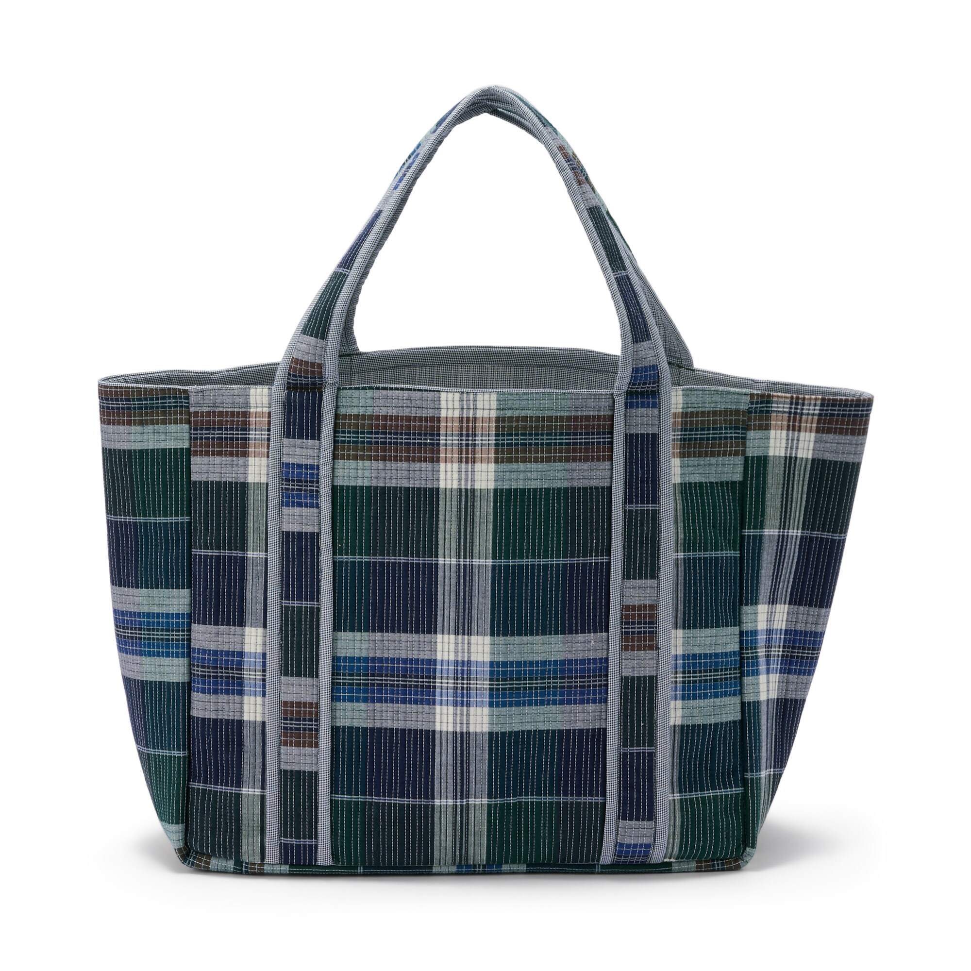 マドラスチェック　キルトバッグ　大