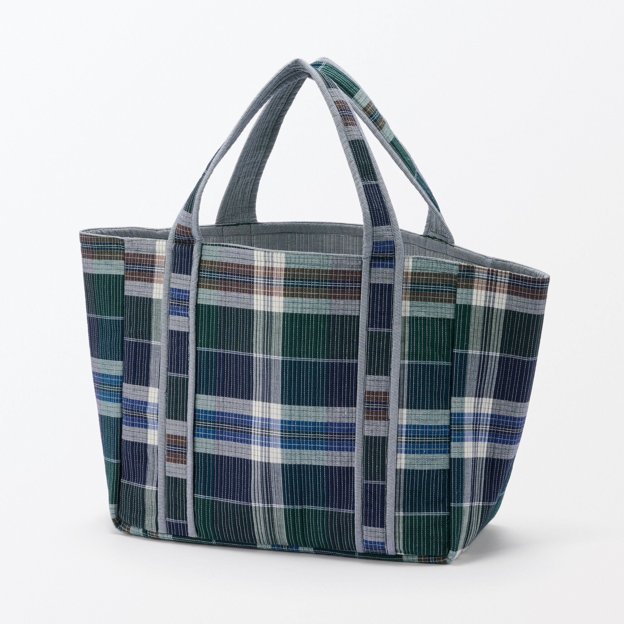 マドラスチェック　キルトバッグ　大