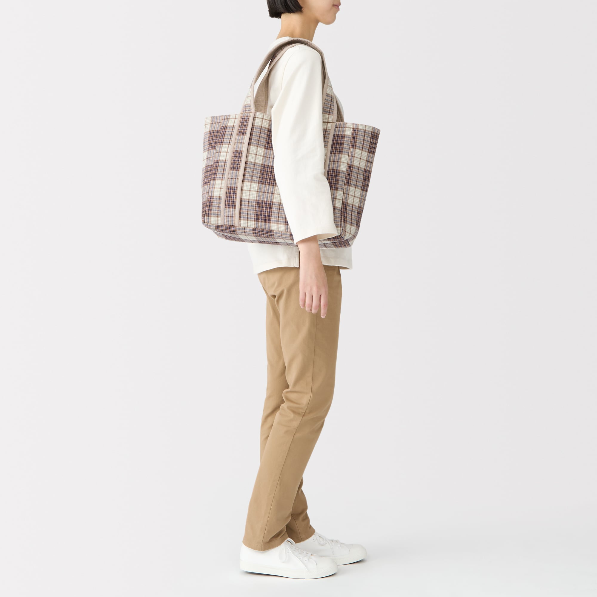 マドラスチェック　キルトバッグ　中